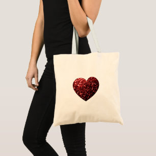 Tote Bag Cœur rouge foncé faux paillettes scintillantes