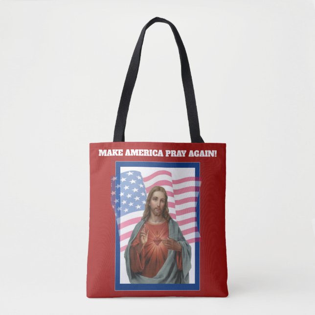 Tote Bag Coeur sacré de drapeau américain de Jésus (Devant)