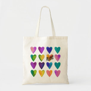 Tote Bag Coeurs aquarelle avec XOXO