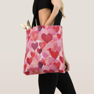Tote Bag Cœurs aquarelle rose et rouge Coquette romantique