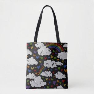 Tote Bag Coeurs arc-en-ciel des années 80 rétro