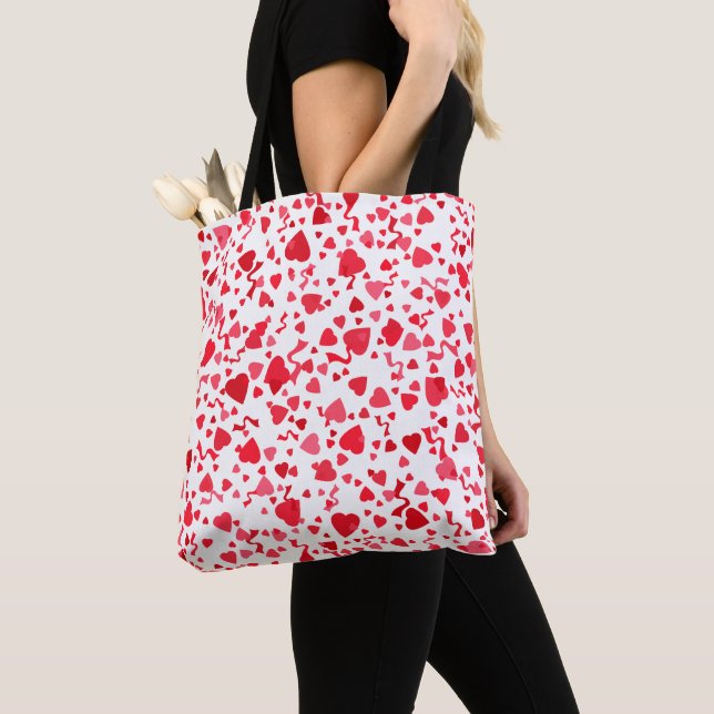 Tote Bag Coeurs Confetti Rouge (De près)
