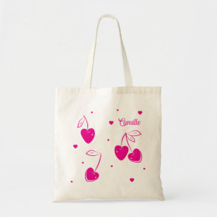 Tote Bag Cœurs de cerise rose Forme fantaisiste et mignonne