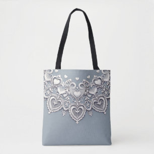 Tote Bag Coeurs de dentelle blanche Charme romantique Éléga