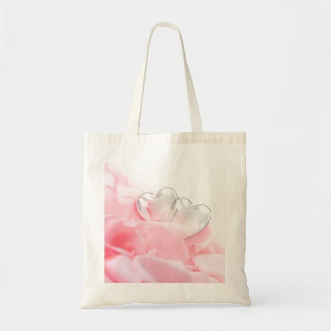 Tote Bag Coeurs de verre romantique Pétales Roses (Devant)