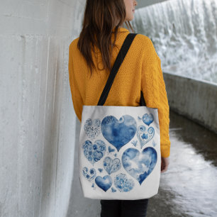 Tote Bag Coeurs en Delft Blue