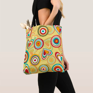 Tote Bag Coeurs Et Cercles Rétro