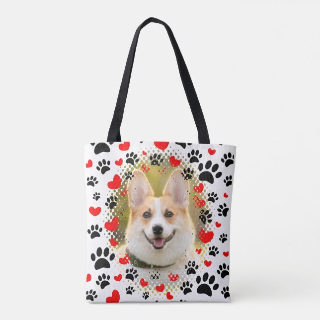 Tote Bag Coeurs Et Empreintes de pattes Cadre Chien (Dos)