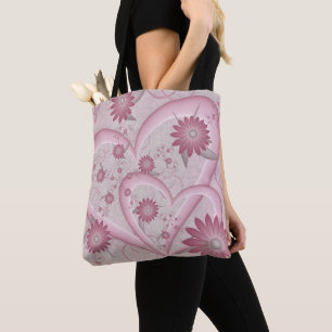 Tote Bag Coeurs et fleurs Abstraits roses Aimer l'art fract