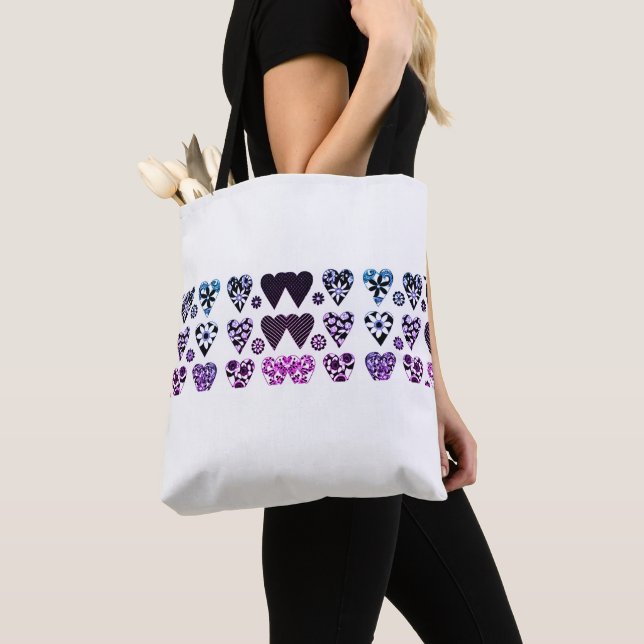 Tote Bag Coeurs et fleurs Pop couleur moderne (De près)