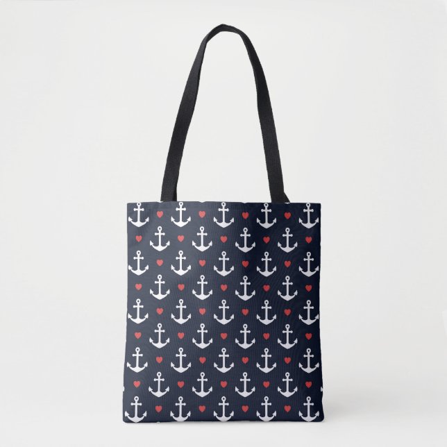 Tote Bag Coeurs et motif d'Ancres (Devant)