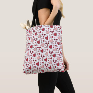 Tote Bag Cœurs et roses rouges et roses Art doodlé