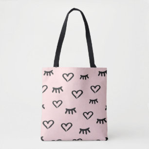 Tote Bag Coeurs et yeux : Grunge Sketch Vintage