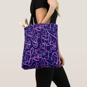 Tote Bag Cœurs Néon Lumineux