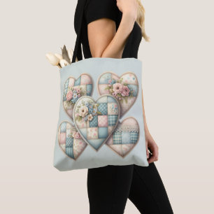 Tote Bag Cœurs Patchwork Cottagecore Pastel