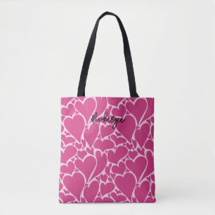 Tote Bag Coeurs rétro personnalisés Coquette Motif rose