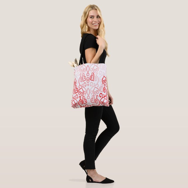 Tote Bag Coeurs rouge et rose (Sur le modèle)