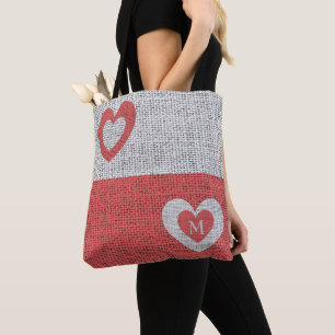 Tote Bag Coeurs Rouge Gris Et Corail