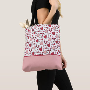 Tote Bag Cœurs rouges et roses bloc de couleur d'art gribou