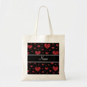 Tote Bag Coeurs rouges noirs nommés personnalisés de