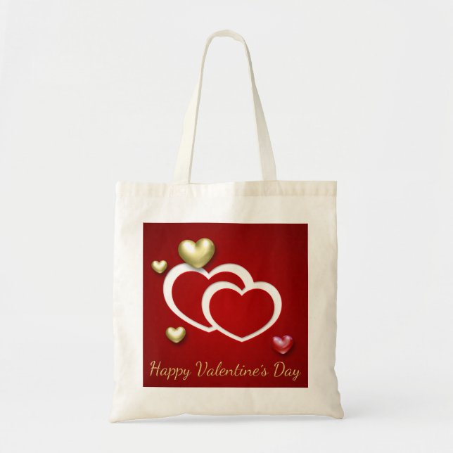 Tote Bag Coeurs Valentin Rouge Or Moderne (Devant)
