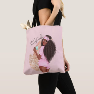 Tote Bag Coffee Faux Pailleté Cheveux Fille Rose Rose 