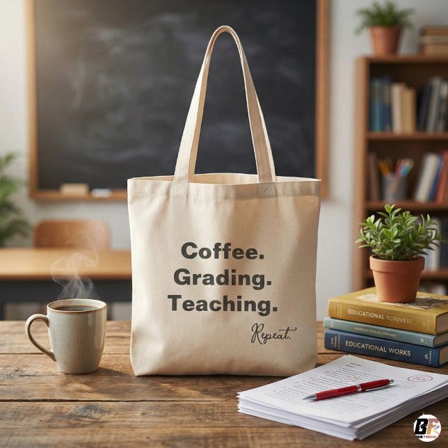 Tote Bag Coffee Grading Teaching Repeat | Funny Teacher Gif (Créateur téléchargé)