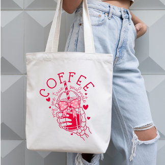 Tote Bag Coffee My One True Soulmate Red Hearts Skeleton