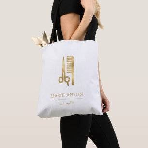 Tote Bag Coiffeur Chic Ciseaux Peigne Or
