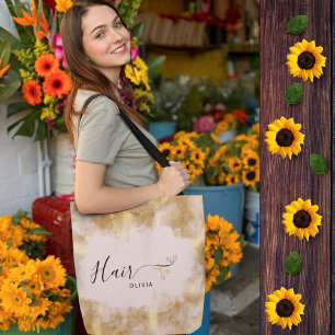 Tote Bag Coiffeur Élégant Ciseaux Dorés Coiffeuse Rose
