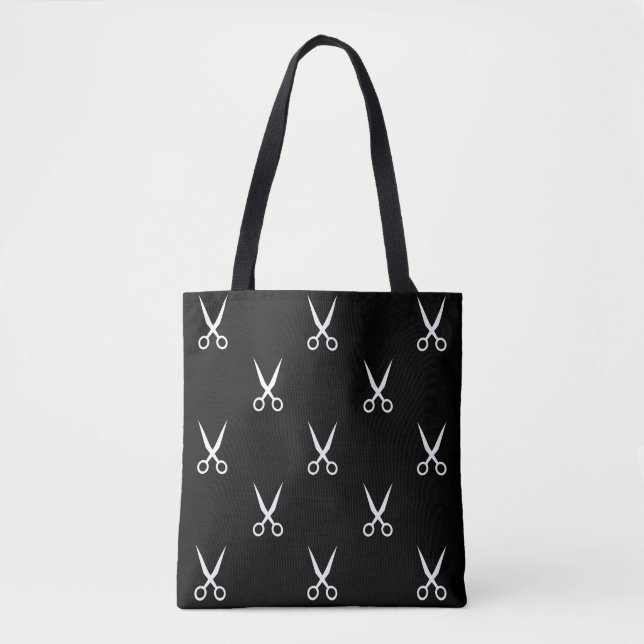 Tote Bag Coiffeuse Coiffeuse Ciseaux Motif Noir (Devant)
