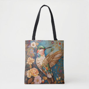 Tote Bag Colibri coloré à motifs volants