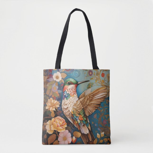 Tote Bag Colibri coloré à motifs volants (Devant)