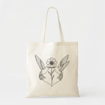 Colibris en forme de cœur avec art linéaire de fle
