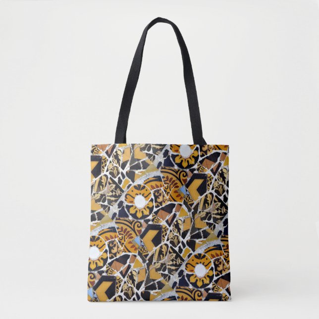 Tote Bag Collage artistique de tuiles cassées-Brown bleu no (Devant)