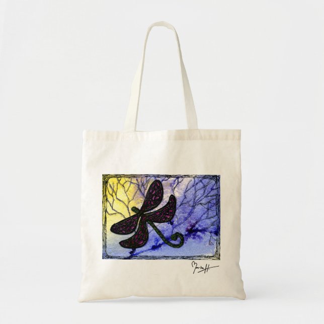 Tote Bag Collage de libellule au-dessus d'aquarelle - jaune (Devant)