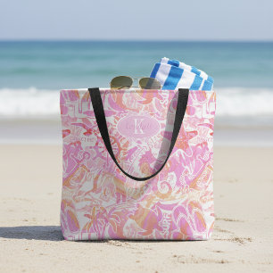 Tote Bag Collage de plage nautique rose chaud ID840