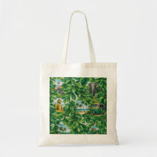 Tote Bag Collage de voyage tropical au Sri Lanka avec éléph