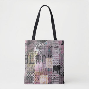 Tote Bag collage moderne violet noir