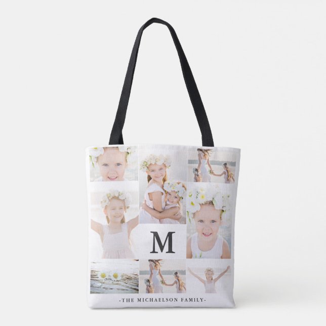 Tote Bag Collage photo classique avec monogramme et nom (Dos)