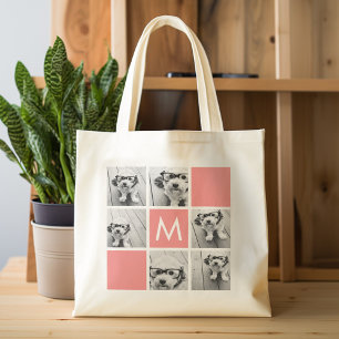 Tote Bag Collage photo de corail et blanc Monogramme person