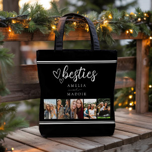 Tote Bag Collage photo de meilleures amies noir et blanc mo