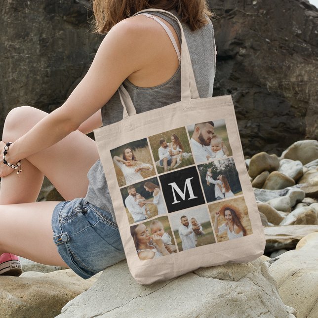 Tote Bag Collage photo moderne de 8 photos personnalisé (Créateur téléchargé)