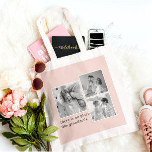 Tote Bag Collage Photo Pastel Pink Meilleur grand-mère Pois