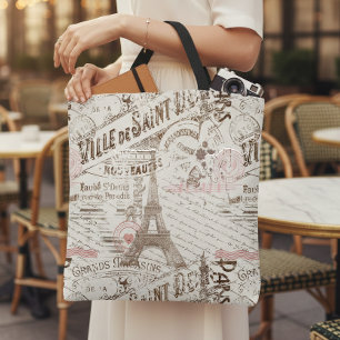 Tote Bag Collage romantique français vintage rose ID226