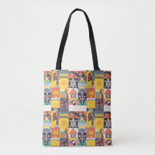 Tote Bag Collage symbolique africain d'art