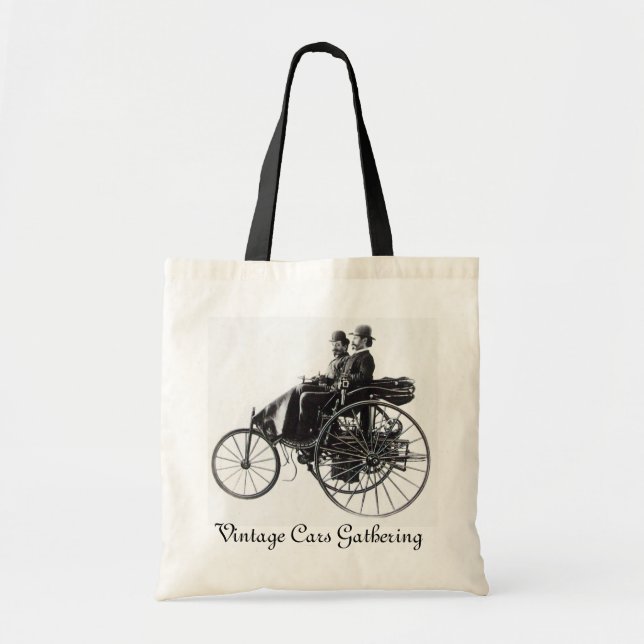 Tote Bag Collecte de voitures anciennes, noir et blanc (Devant)