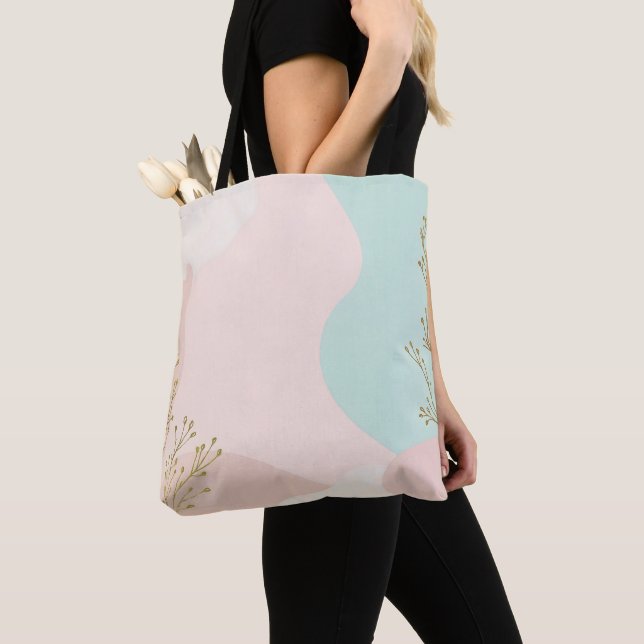 Tote Bag Collection Tendance Abstraite Rose Menthe (De près)