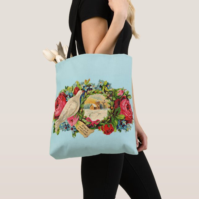 Tote Bag colombe blanche victorienne et message d'amour (De près)