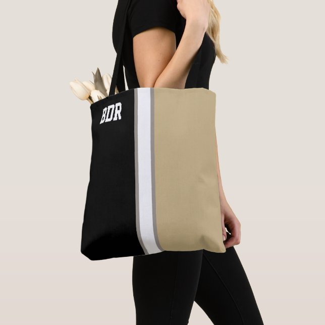 Tote Bag Colonnes de collège Monogramme noir et or (De près)